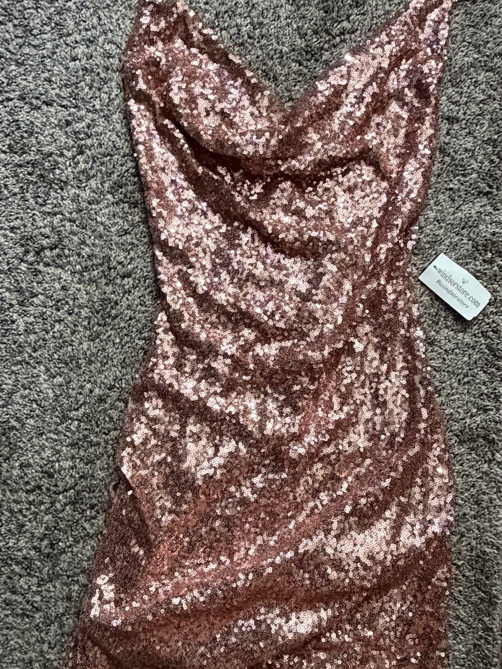 Windsor Rose Gold Sequin Cowl Dress